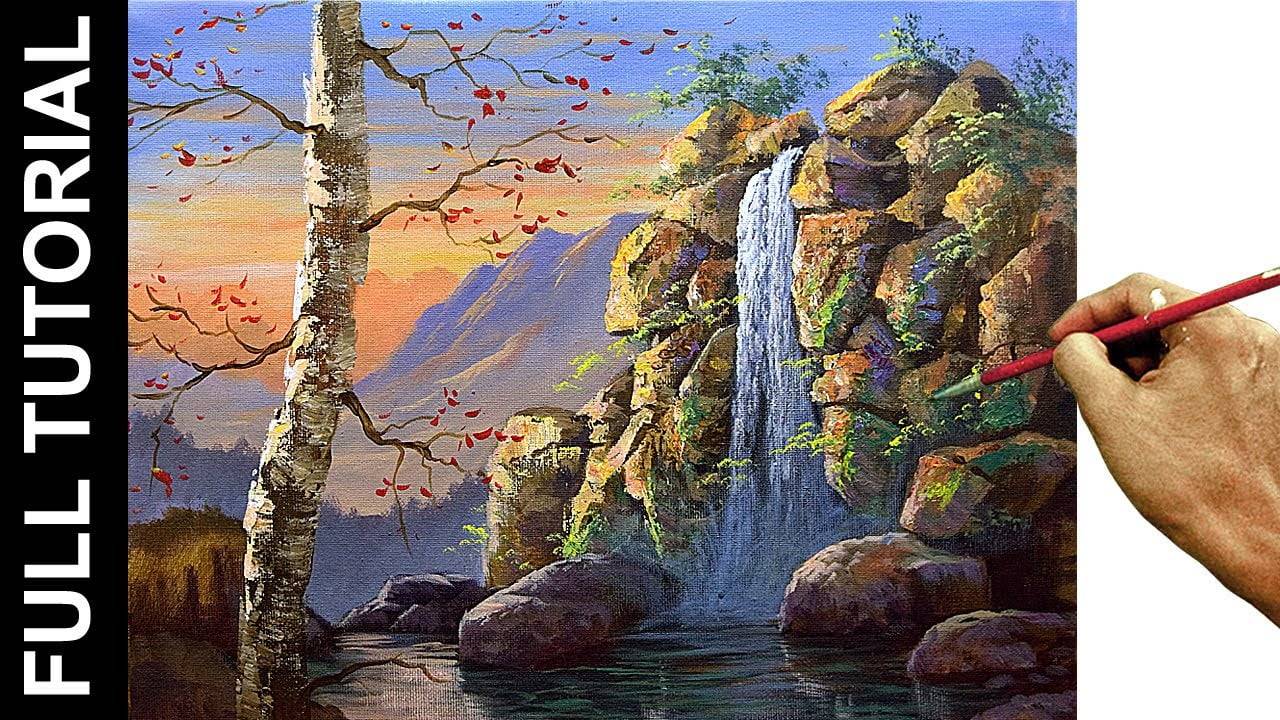 TUTORIAL : Acrylic Painting Landscape / Waterfall and the Old Tree / JMLisondra