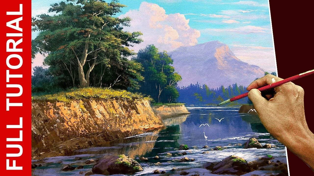 Tutorial : Acrylic Landscape Painting / Sunset River / JMLisondra ...