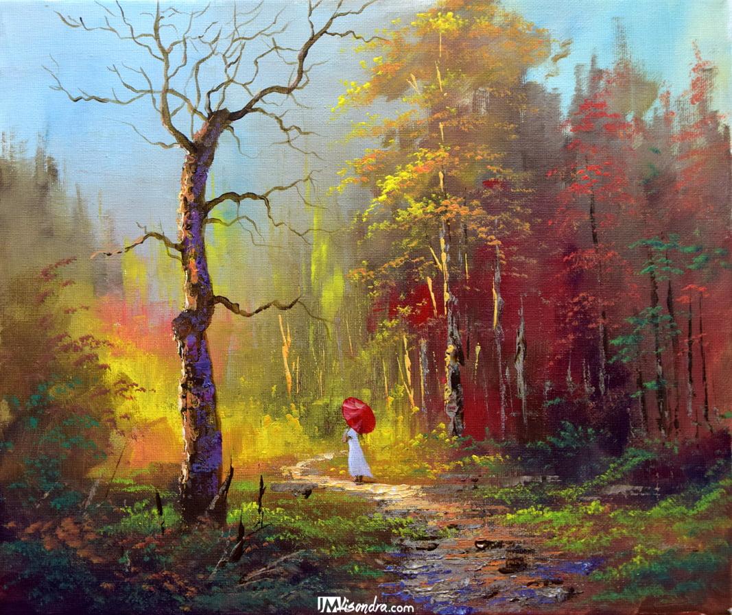 Lady Walking in the Forest - Acrylic Painting in Canvas by JMLisondra 1 Lady Walking in the Forest - Acrylic Painting in Canvas by JMLisondra