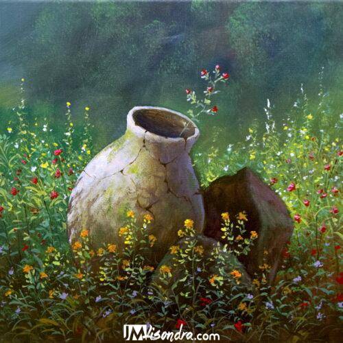 Broken Jar in the Garden - Acrylic Painting on Canvas by JMLisondra