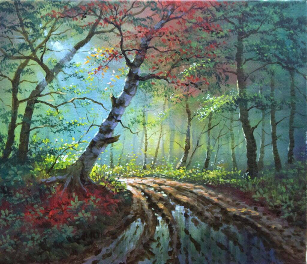 Dark Misty Forest - Acrylic Painting on Canvas by JMLisondra