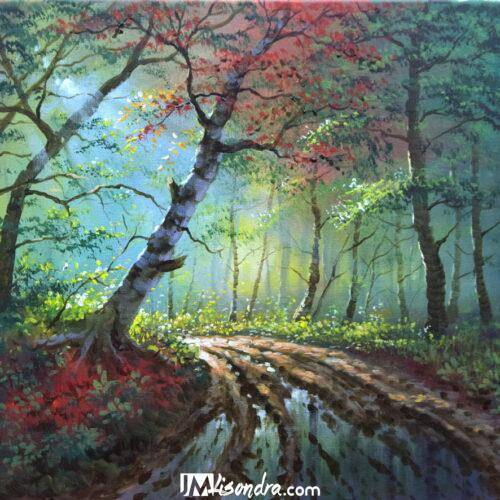 Dark Misty Forest - Acrylic Painting on Canvas by JMLisondra