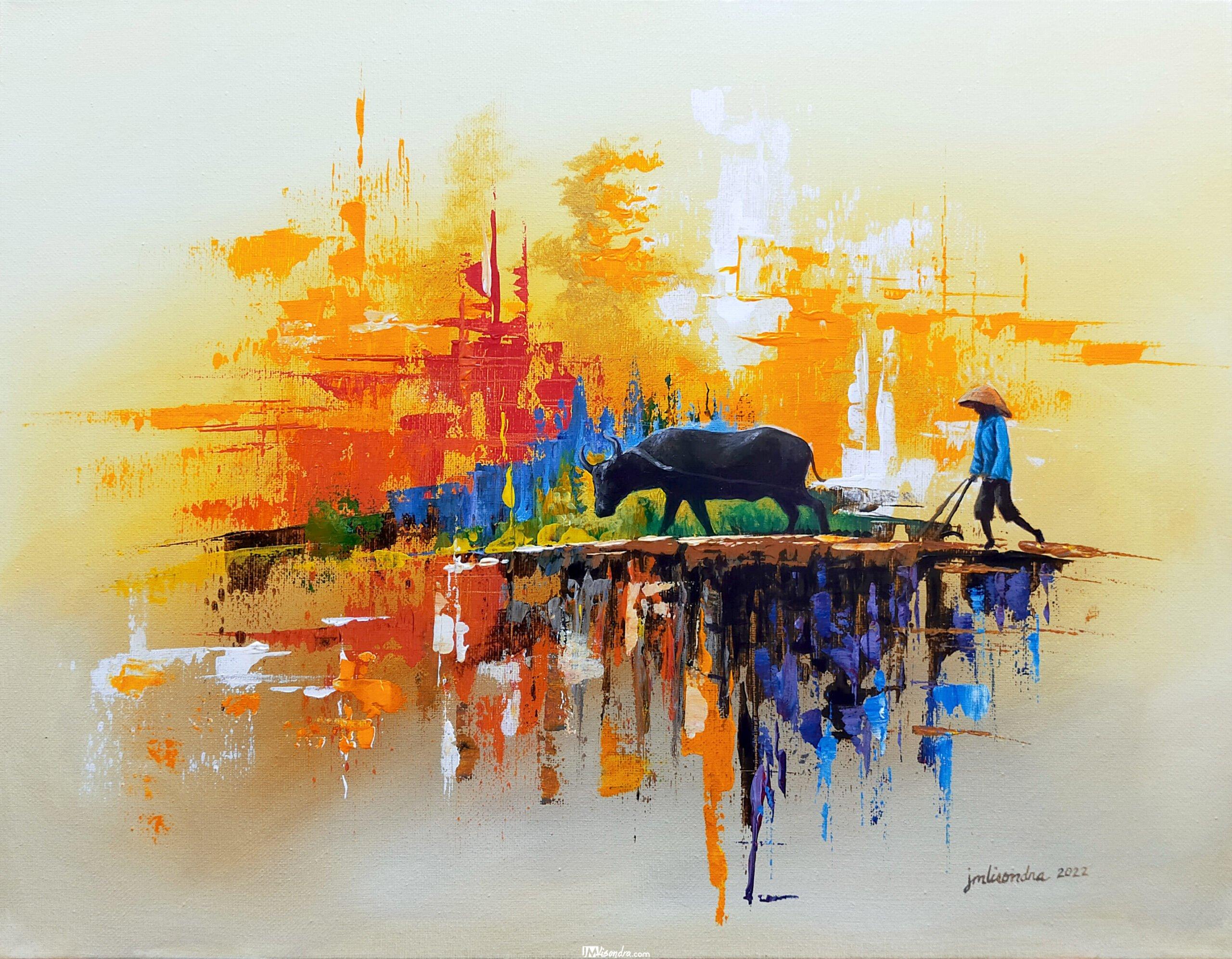 Farmer with Carabao - Acrylic painting on canvas 1 Farmer with Carabao - Acrylic painting on canvas