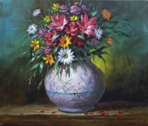 Flowers in the Broke Vase – Acrylic Painting in Canvas by JMLisondra