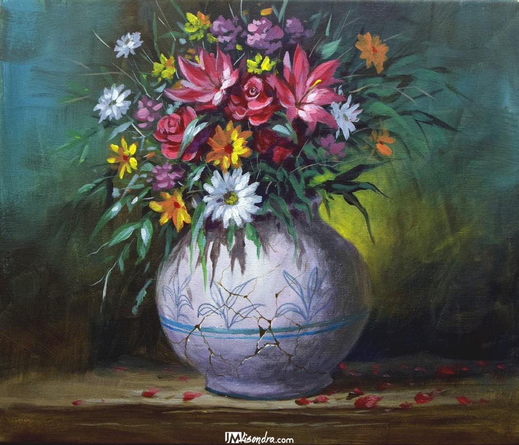 Flowers in the Broke Vase - Acrylic Painting in Canvas by JMLisondra 1 Flowers in the Broke Vase - Acrylic Painting in Canvas by JMLisondra