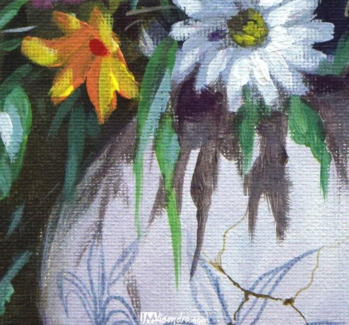 Flowers in the Broke Vase - Acrylic Painting in Canvas by JMLisondra 2 Flowers in the Broke Vase - Acrylic Painting in Canvas by JMLisondra - Image 2