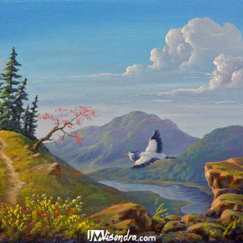 Flying Heron - Acrylic Painting