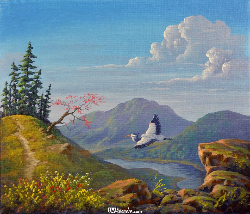 Flying Heron - Acrylic Painting 1 Flying Heron - Acrylic Painting
