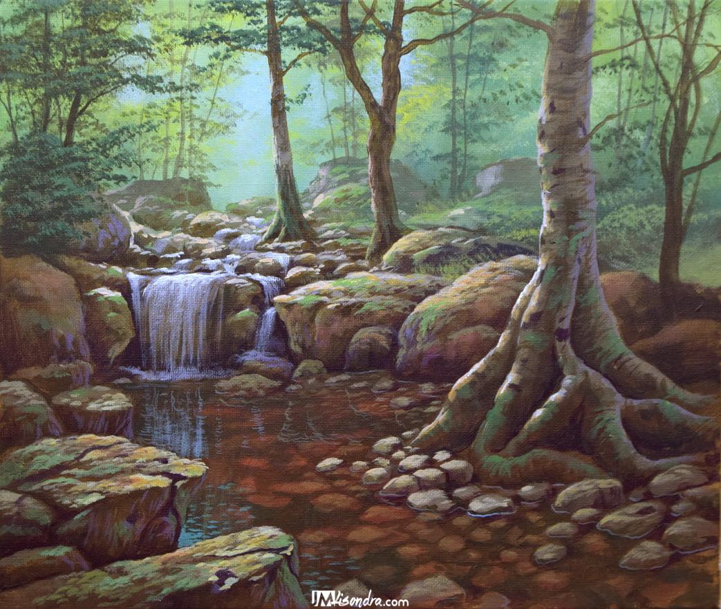 Forest Waterfall - Acrylic Painting on Canvas 1 Forest Waterfall - Acrylic Painting on Canvas