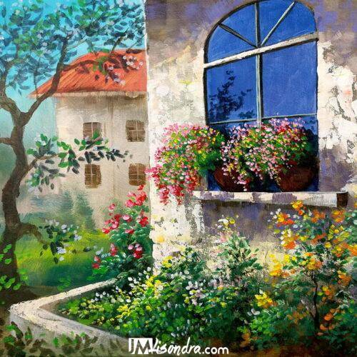 Old Concrete House Window - Acrylic Painting in Canvas by JMLisondra