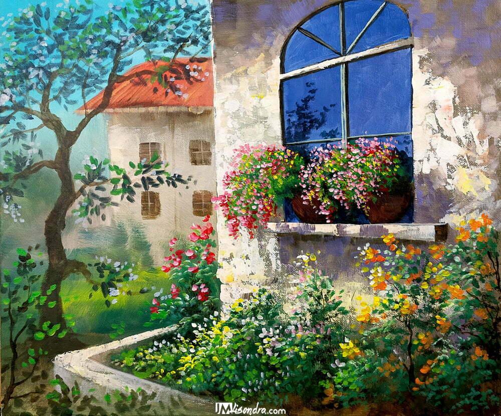 Old Concrete House Window - Acrylic Painting in Canvas by JMLisondra 1 Old Concrete House Window - Acrylic Painting in Canvas by JMLisondra