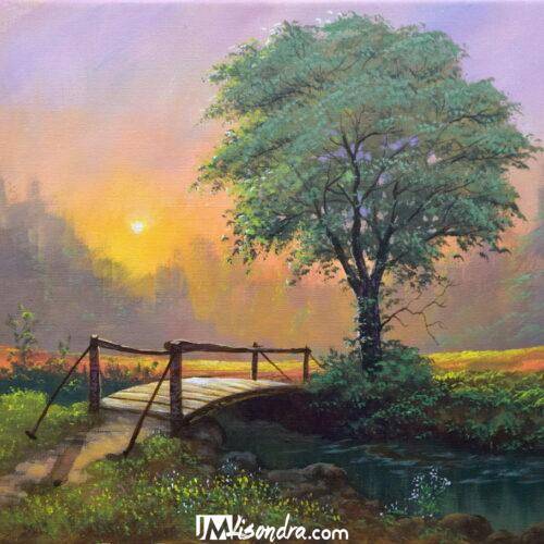 Misty Sunrise on the Bridge - Acrylic Painting on Canvas