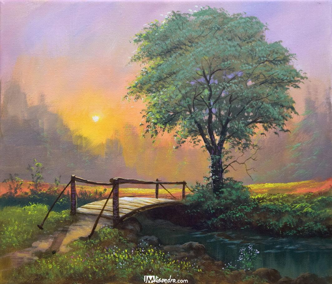 Misty Sunrise on the Bridge - Acrylic Painting on Canvas 1 Misty Sunrise on the Bridge - Acrylic Painting on Canvas