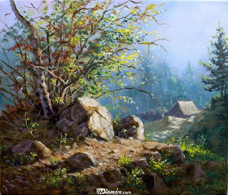 Pathway and Bushes - Acrylic Painting in Canvas by JMLisondra