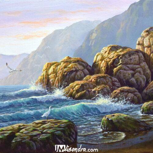 Rocky Beach and Crashing Waves - Acrylic Painting on Canvas