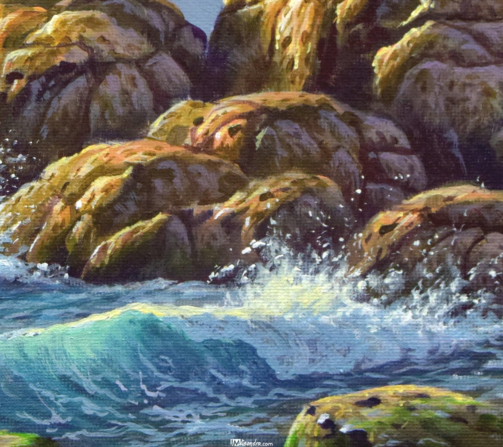 Rocky Beach and Crashing Waves - Acrylic Painting on Canvas 2 Rocky Beach and Crashing Waves - Acrylic Painting on Canvas - Image 2