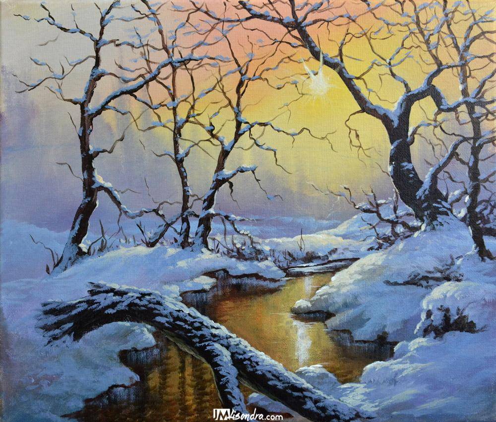 Sunrise in Winter - Acrylic Painting