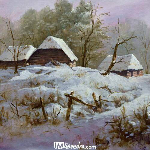 Winter Village - Acrylic Painting on Canvas by JMLisondra