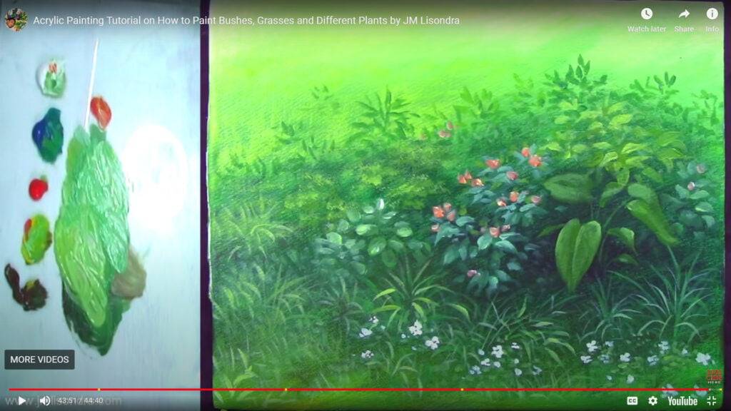 Acrylic Painting Tutorial on How to Paint Bushes, Grasses and Different Plants by JM Lisondra