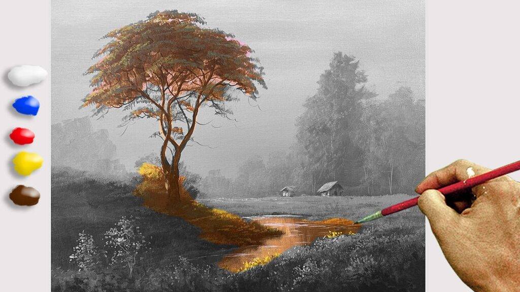 How to Paint a Tree in Autumn Landscape in Acrylics / Time-lapse / JMLisondra