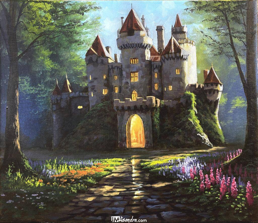 Old Castle in the Forest - Acrylic Painting in Canvas by JMLisondra