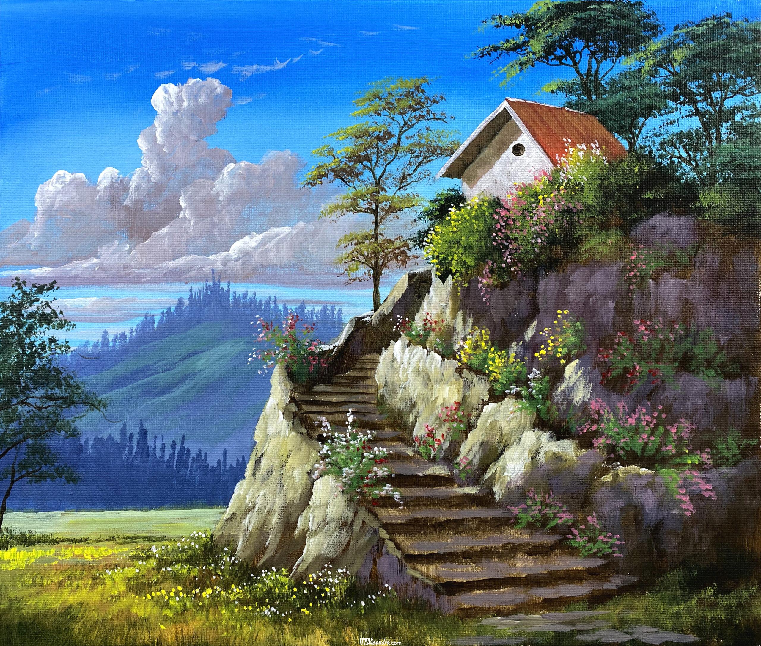 Stairway to the House - Acrylic Painting in Canvas by JMLisondra 1 Stairway to the House - Acrylic Painting in Canvas by JMLisondra