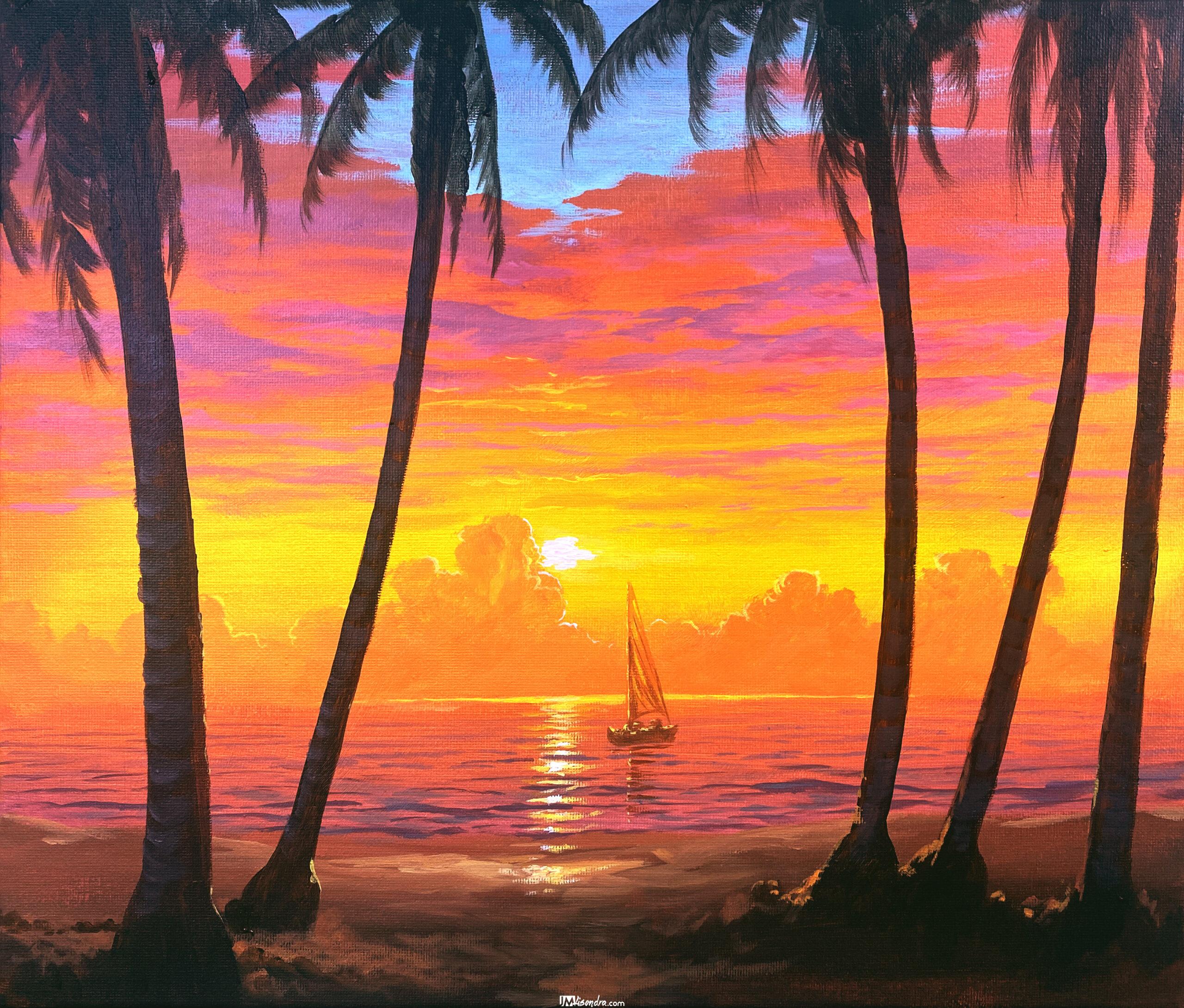 Tropical Sunrise Beach - Acrylic Painting in Canvas by JMLisondra 1 Tropical Sunrise Beach - Acrylic Painting in Canvas by JMLisondra