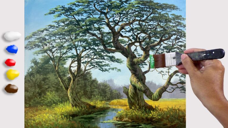 How to Paint Tale of Two Trees in Acrylics / Time-lapse / JMLisondra