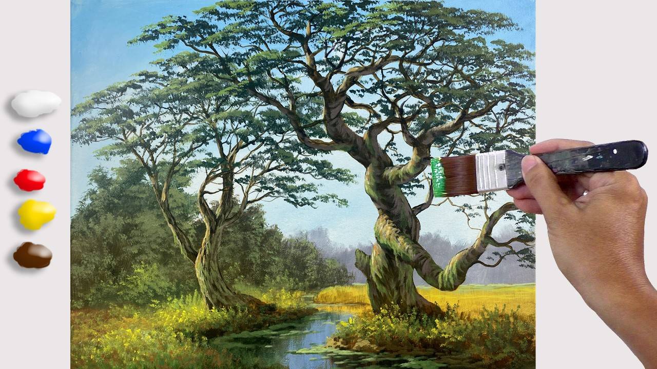 How to Paint Tale of Two Trees in Acrylics / Time-lapse / JMLisondra
