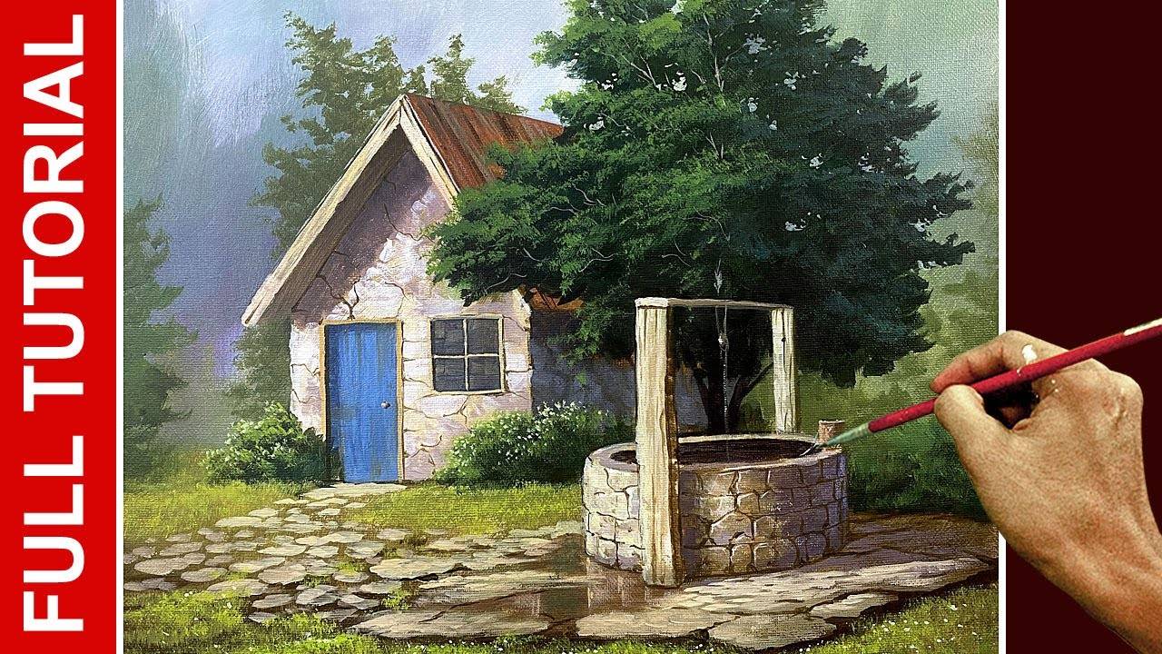 Tutorial : Acrylic Landscape Painting / House with Deep Well / JMLisondra