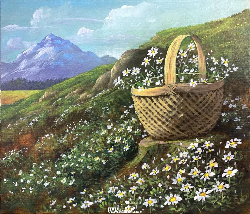 Daisy Flower Garden - Acrylic Painting in Canvas by JMLisondra