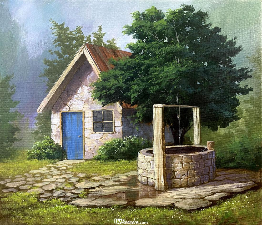 House with Deep Well - Acrylic Painting in Canvas by JMLisondra 3 House with Deep Well - Acrylic Painting in Canvas by JMLisondra - Image 3
