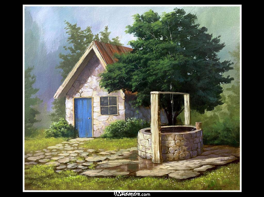House with Deep Well - Acrylic Painting in Canvas by JMLisondra