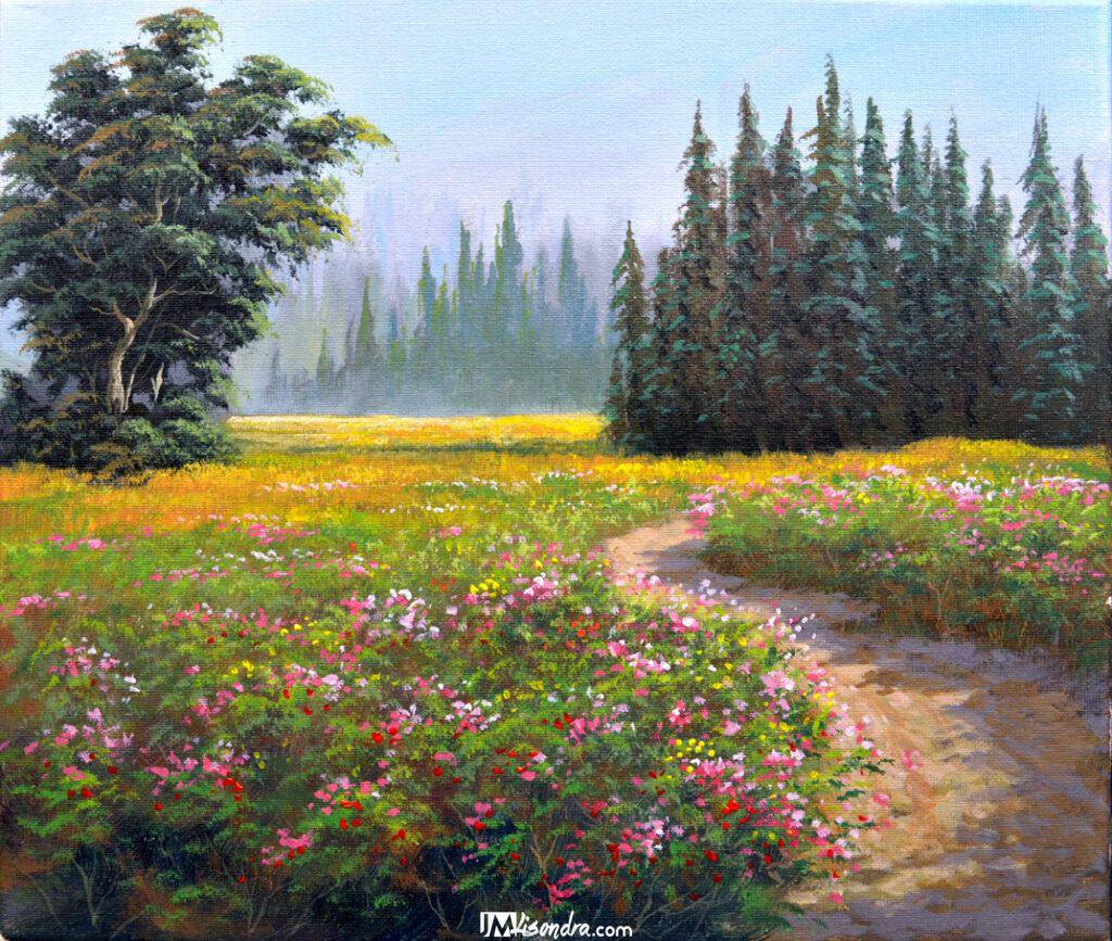 Flower Field - Acrylic Painting in Canvas by JMLisondra