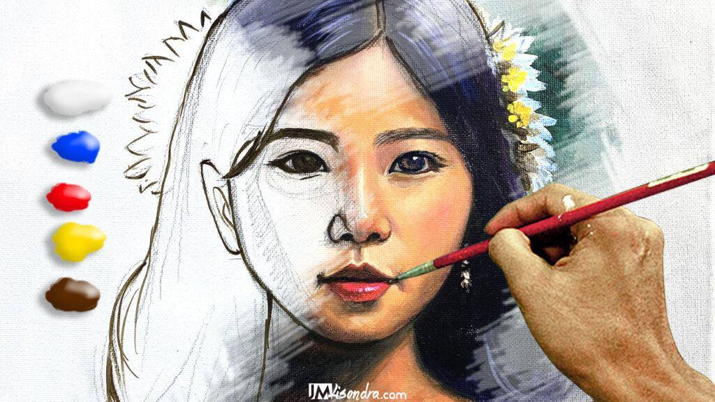 How to Paint Portrait of Asian Girl - Full Step by Step Painting Tutorial in Acrylics
