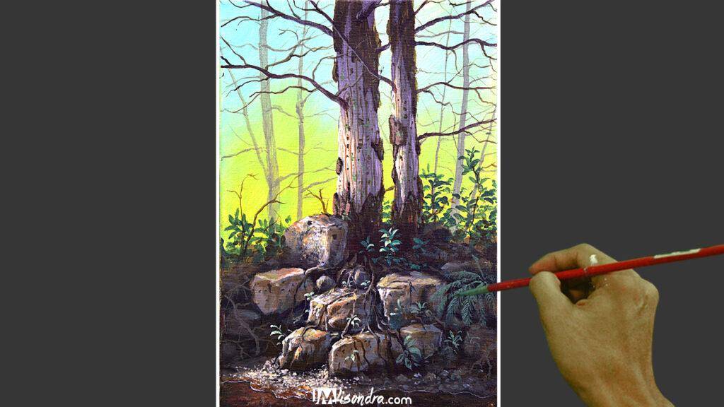 How to Paint Realistic River Bank - Full Step by Step Painting Tutorial in Acrylics