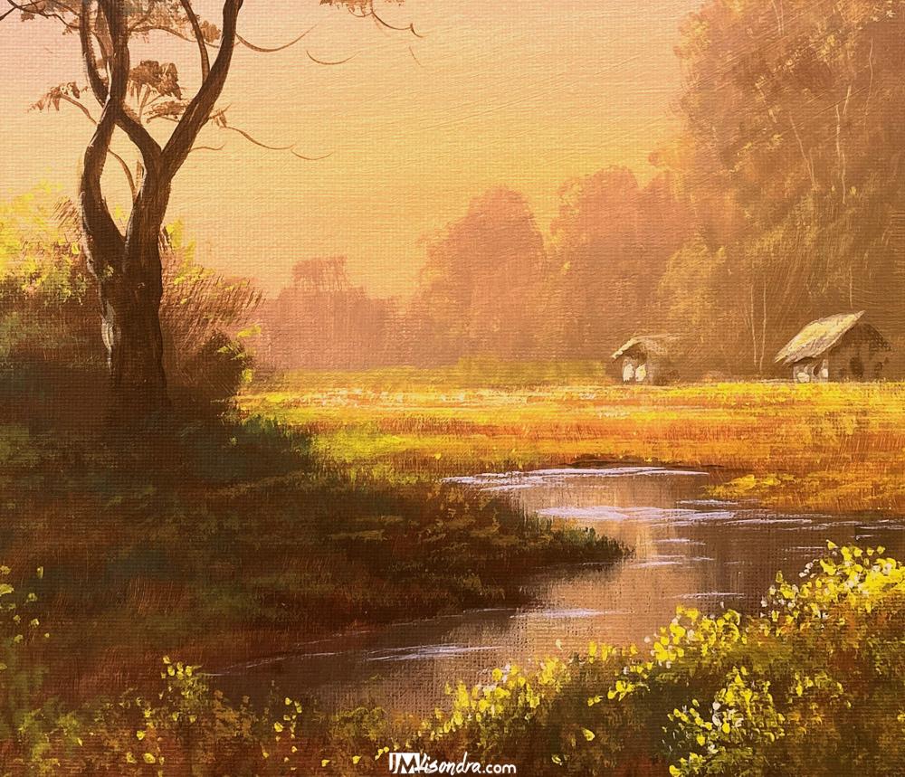 Tree in the Misty Autumn Landscape - Acrylic Painting in Canvas by JMLisondra 2 Tree in the Misty Autumn Landscape - Acrylic Painting in Canvas by JMLisondra - Image 2