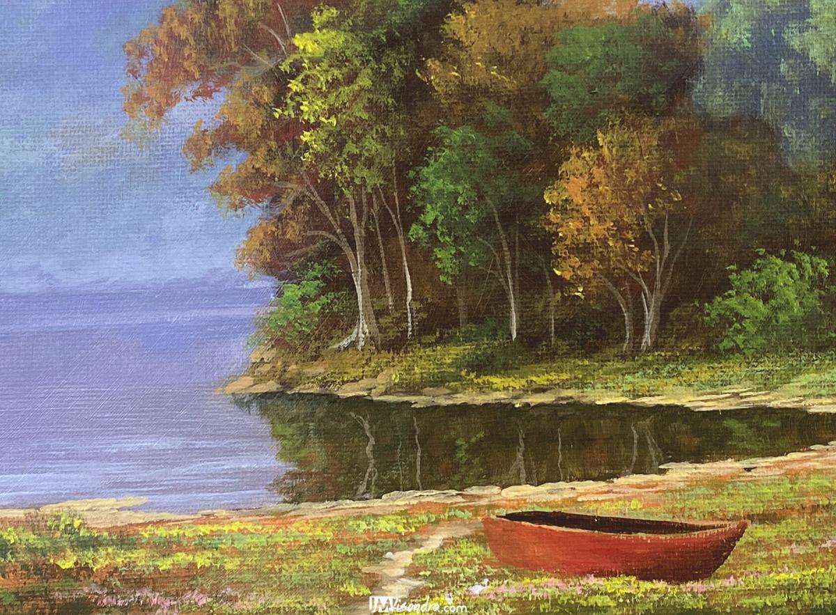Boat Beside the Lake - Acrylic Painting in Canvas by JMLisondra 2 Boat Beside the Lake - Acrylic Painting in Canvas by JMLisondra - Image 2