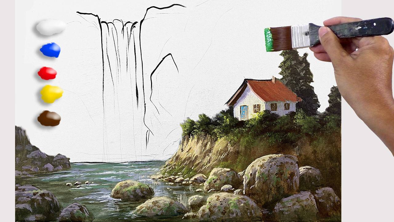 How to Paint House Beside the Waterfalls in Time-lapse / JMLisondra