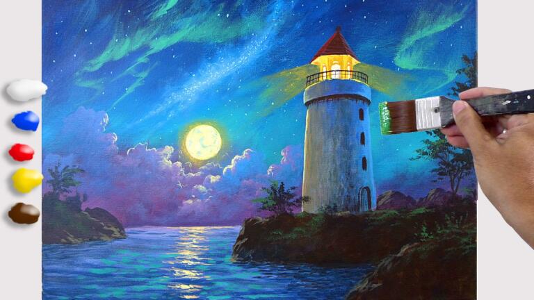 How to Paint Lighthouse in the Moonlight / Time-lapse / JMLisondra