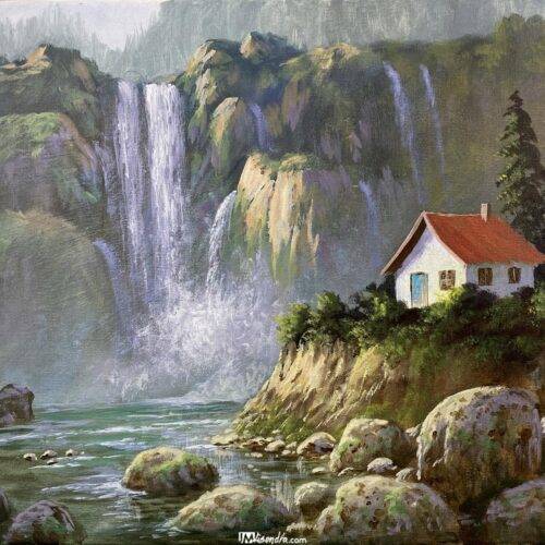House beside the waterfalls - Acrylic Painting in Canvas by JMLisondra 3 House beside the waterfalls - Acrylic Painting in Canvas by JMLisondra