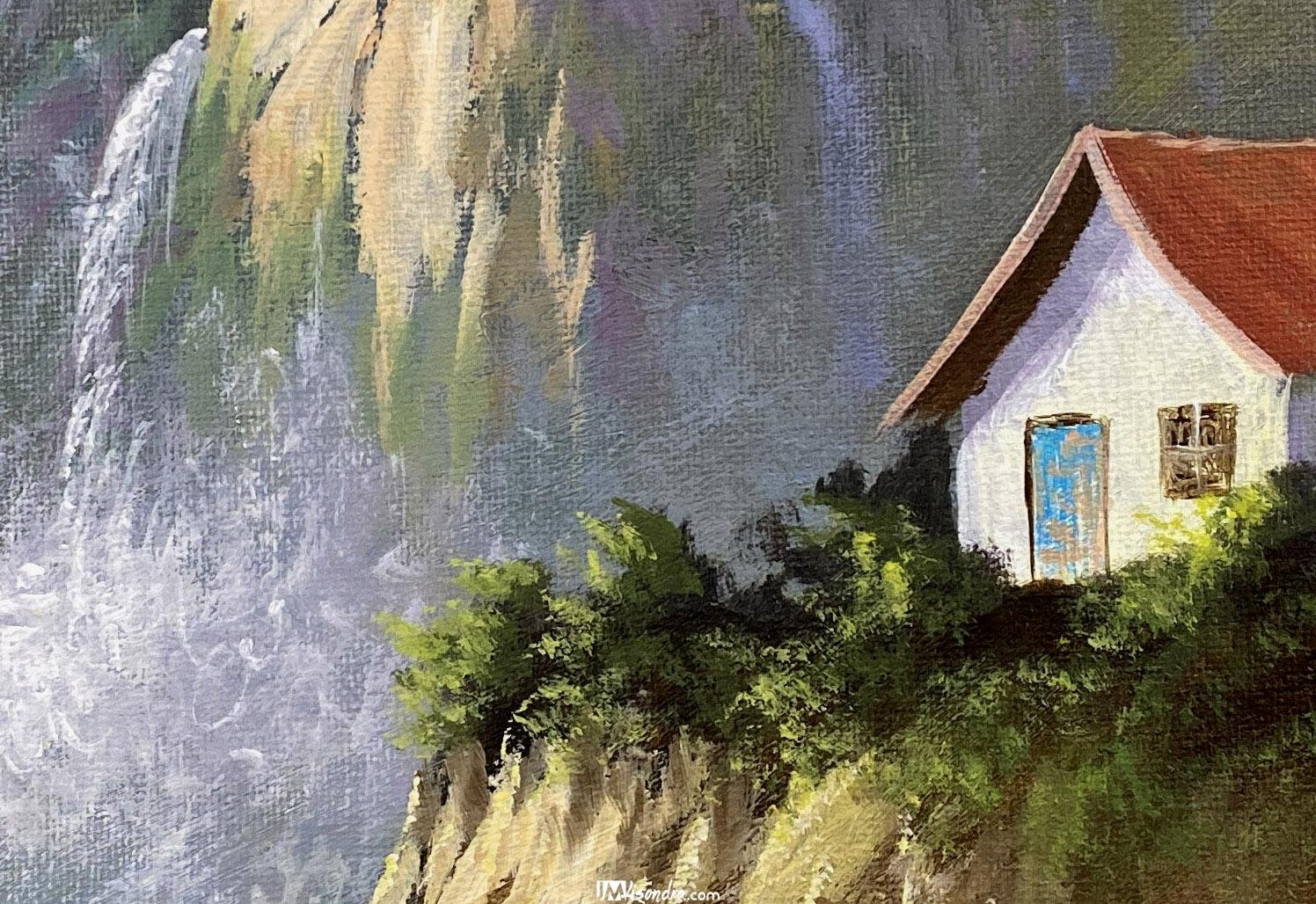 House beside the waterfalls - Acrylic Painting in Canvas by JMLisondra 2 House beside the waterfalls - Acrylic Painting in Canvas by JMLisondra - Image 2