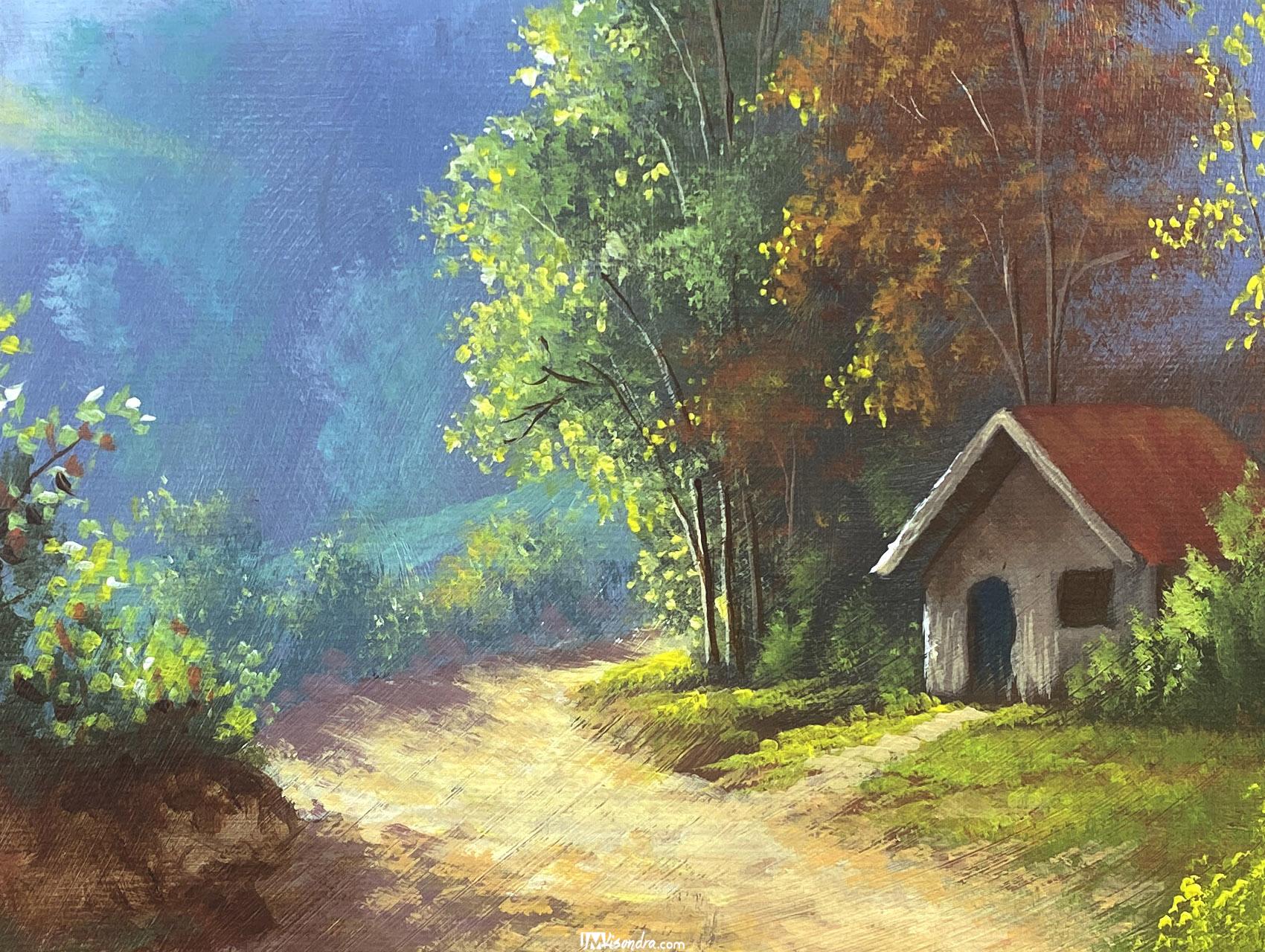 Morning Lights on Mountain Road - Acrylic Painting in Canvas by JMLisondra 2 Morning Lights on Mountain Road - Acrylic Painting in Canvas by JMLisondra - Image 2