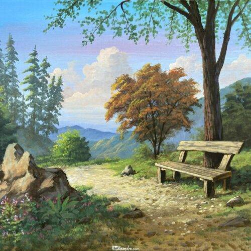 Old Bench - Acrylic Painting in Canvas by JMLisondra 4 Old Bench - Acrylic Painting in Canvas by JMLisondra