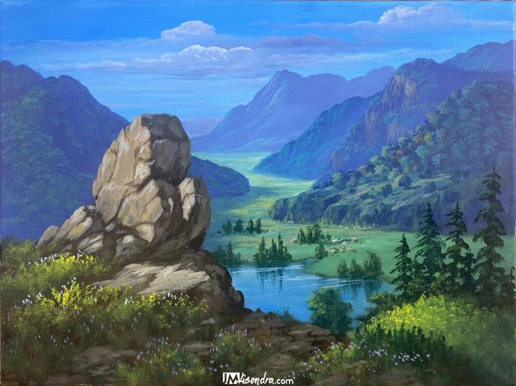 Overlooking Lake - Acrylic Painting in Canvas by JMLisondra