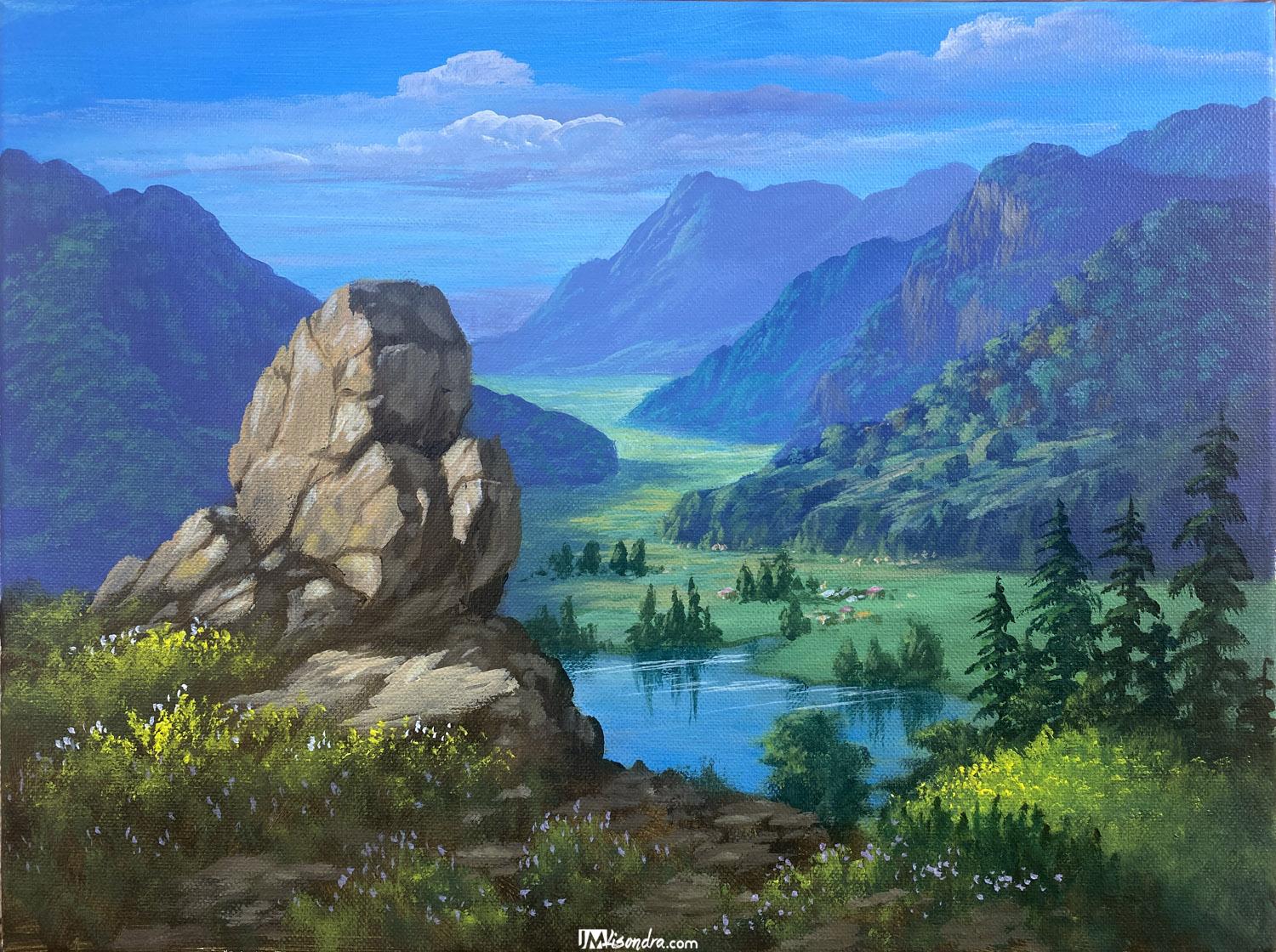 Overlooking Lake - Acrylic Painting in Canvas by JMLisondra 1 Overlooking Lake - Acrylic Painting in Canvas by JMLisondra