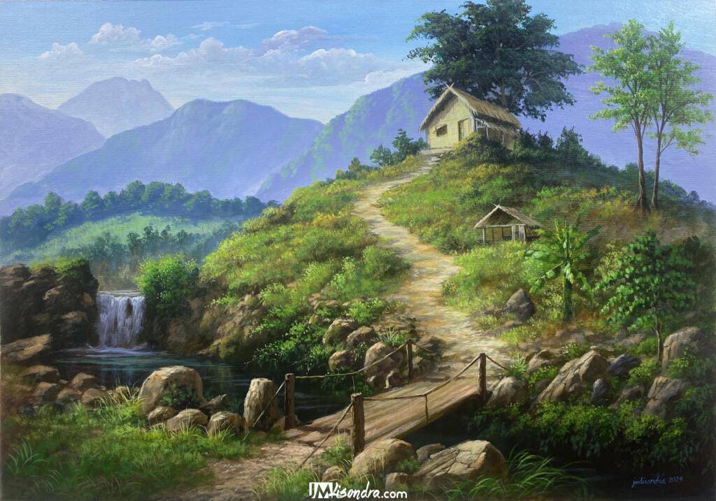 Mountain Hut - Acrylic Painting on Canvas by JMLisondra