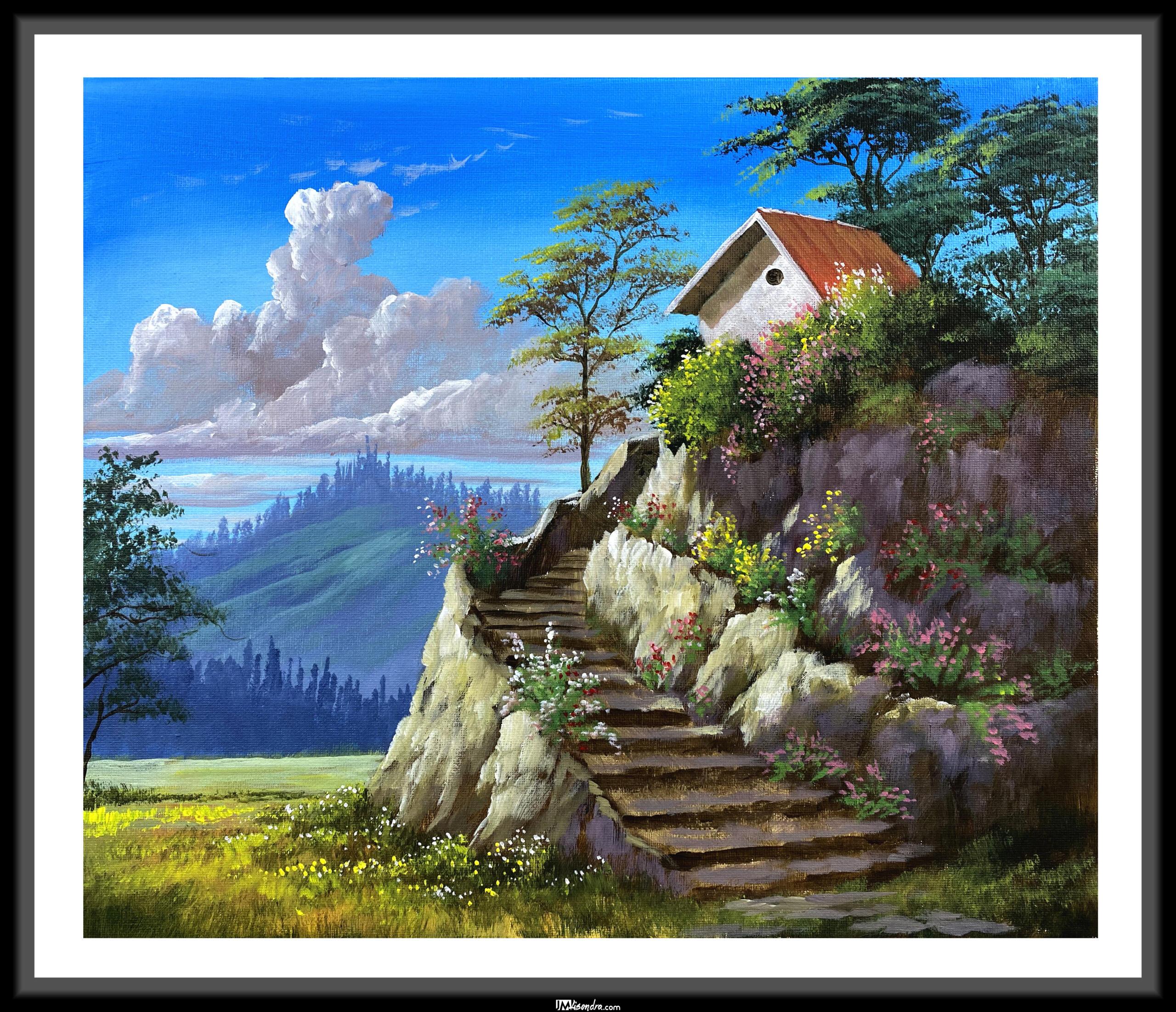 Stairway to the House - Acrylic Painting in Canvas by JMLisondra 2 Stairway to the House - Acrylic Painting in Canvas by JMLisondra - Image 2