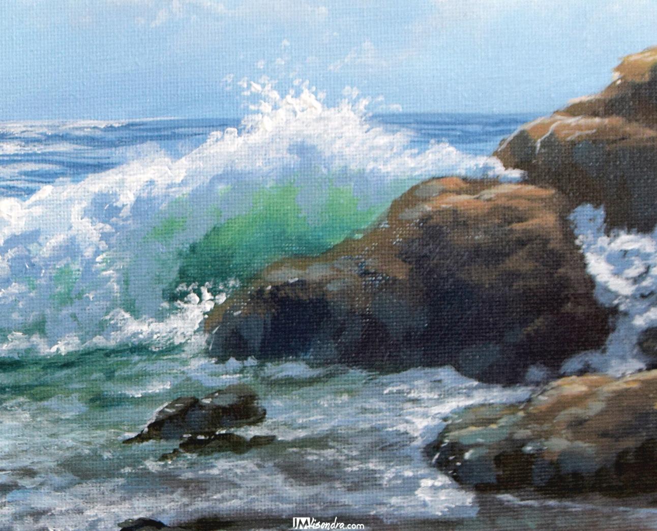 Rocky Beach and Crashing Waves - Acrylic Painting in Canvas by JMLisondra 2 Rocky Beach and Crashing Waves - Acrylic Painting in Canvas by JMLisondra - Image 2