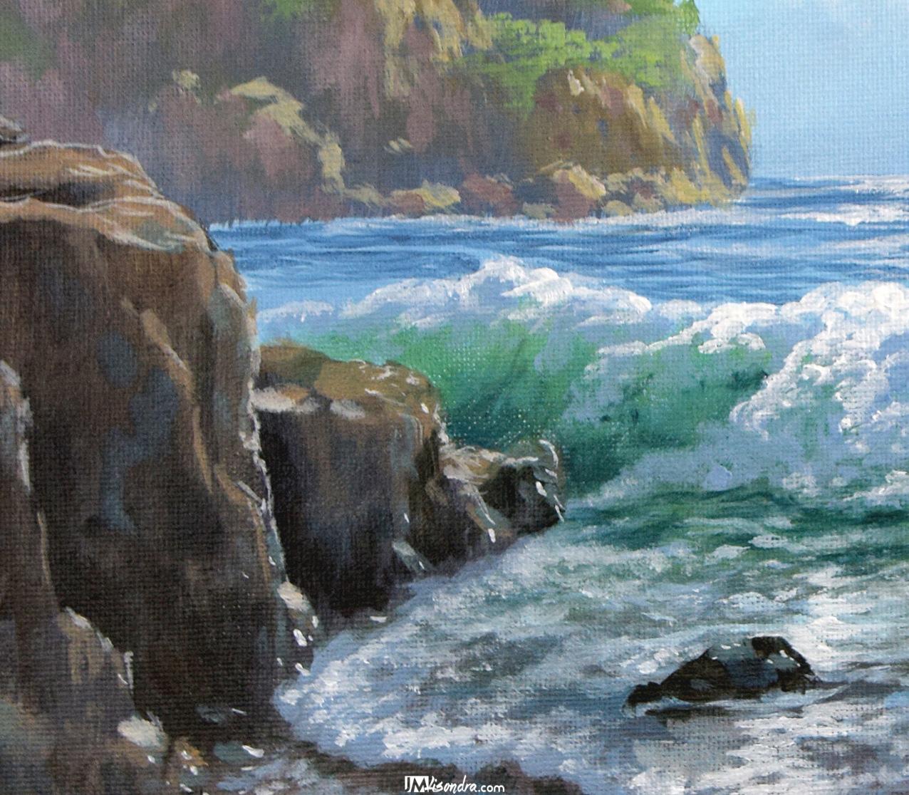 Rocky Beach and Crashing Waves - Acrylic Painting in Canvas by JMLisondra 3 Rocky Beach and Crashing Waves - Acrylic Painting in Canvas by JMLisondra - Image 3